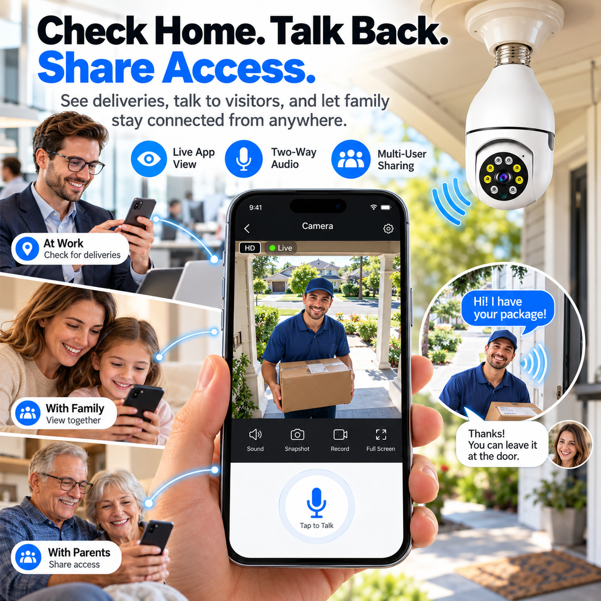 🔥 Limited-Time Sale | Light Bulb Security Camera – Easy Screw-In Installation, 360° Pan & Tilt, Night Vision, Motion Alerts & Two-Way Audio