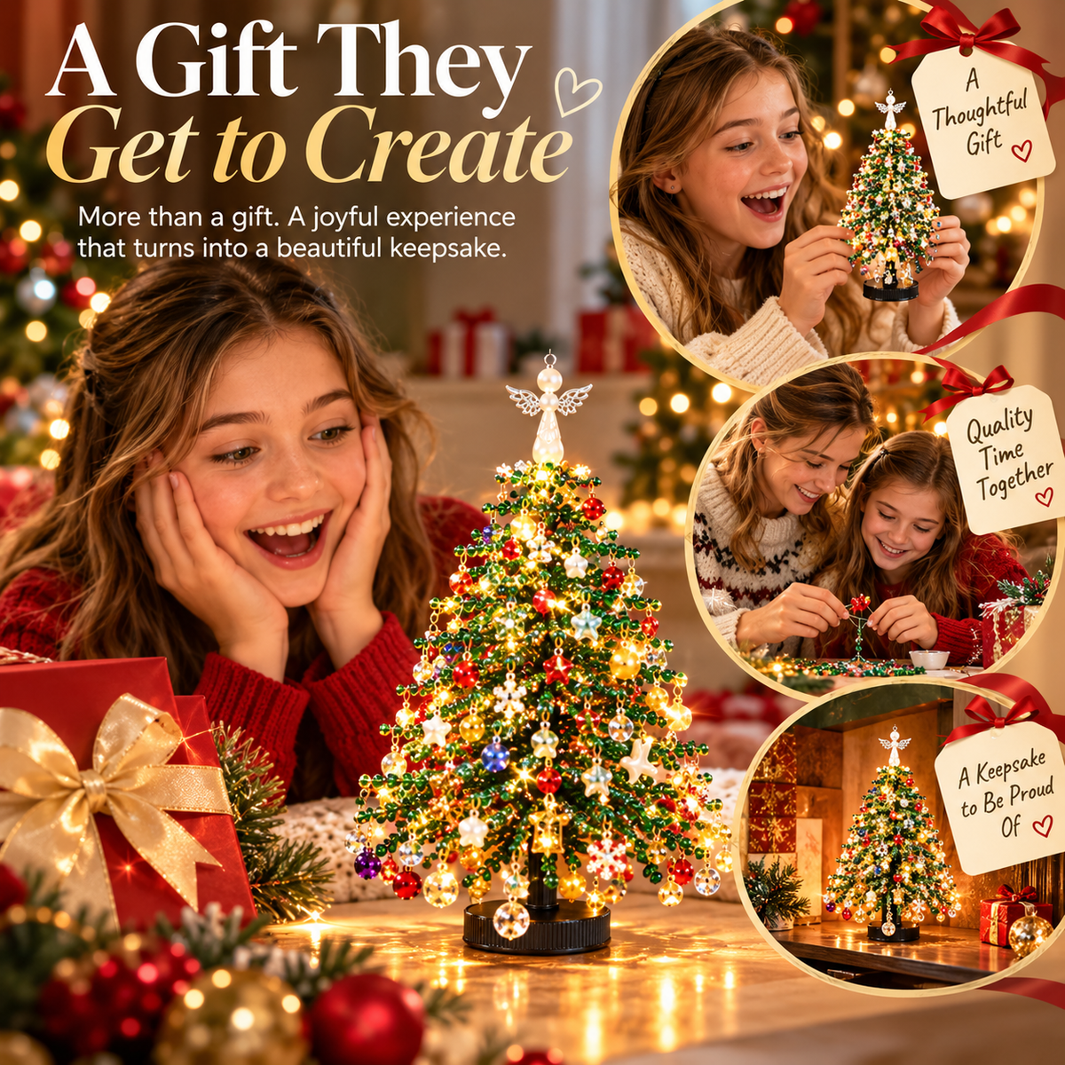 🎄 Create Your Own Holiday Magic – DIY Beaded Christmas Tree Kit with Angel Topper