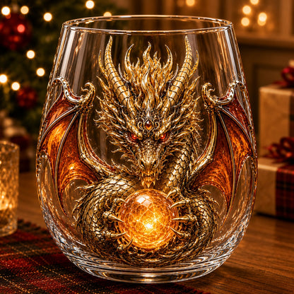 🔥Limited Time-50% OFF🐉 Mythic Dragon Glass Cup✨ Raised Fantasy Art for Whiskey & Décor
