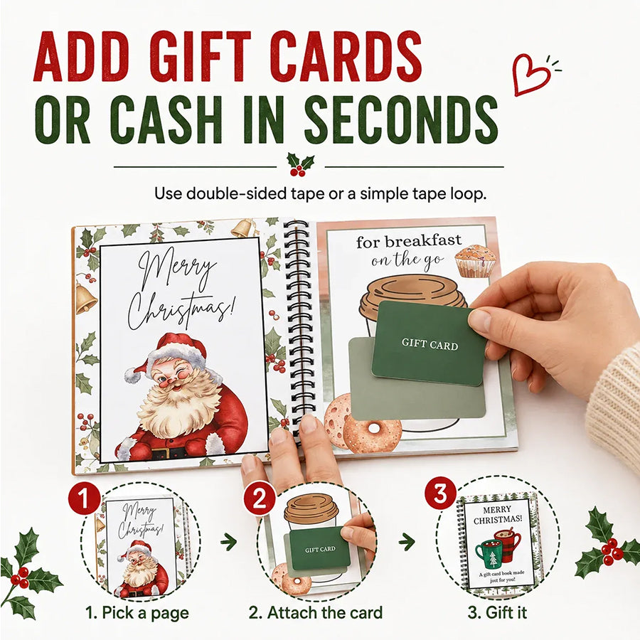 🔥 Last Day 50% OFF 🔥 Christmas Gift Card Book – 12 Gift Card Pages & Personal Message Holder - zenxashop