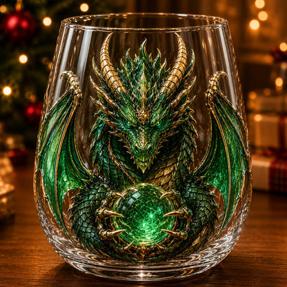 🔥Limited Time-50% OFF🐉 Mythic Dragon Glass Cup✨ Raised Fantasy Art for Whiskey & Décor