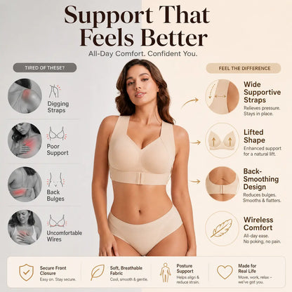 🔥Limited Time-49% OFF🔥【Postural correction】Women’s Beige Wireless Support Bra | Soft Breathable Yoga & Daily Wear Bra