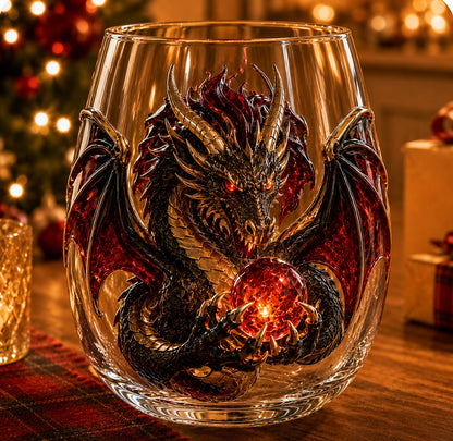 🔥Limited Time-50% OFF🐉 Mythic Dragon Glass Cup✨ Raised Fantasy Art for Whiskey & Décor