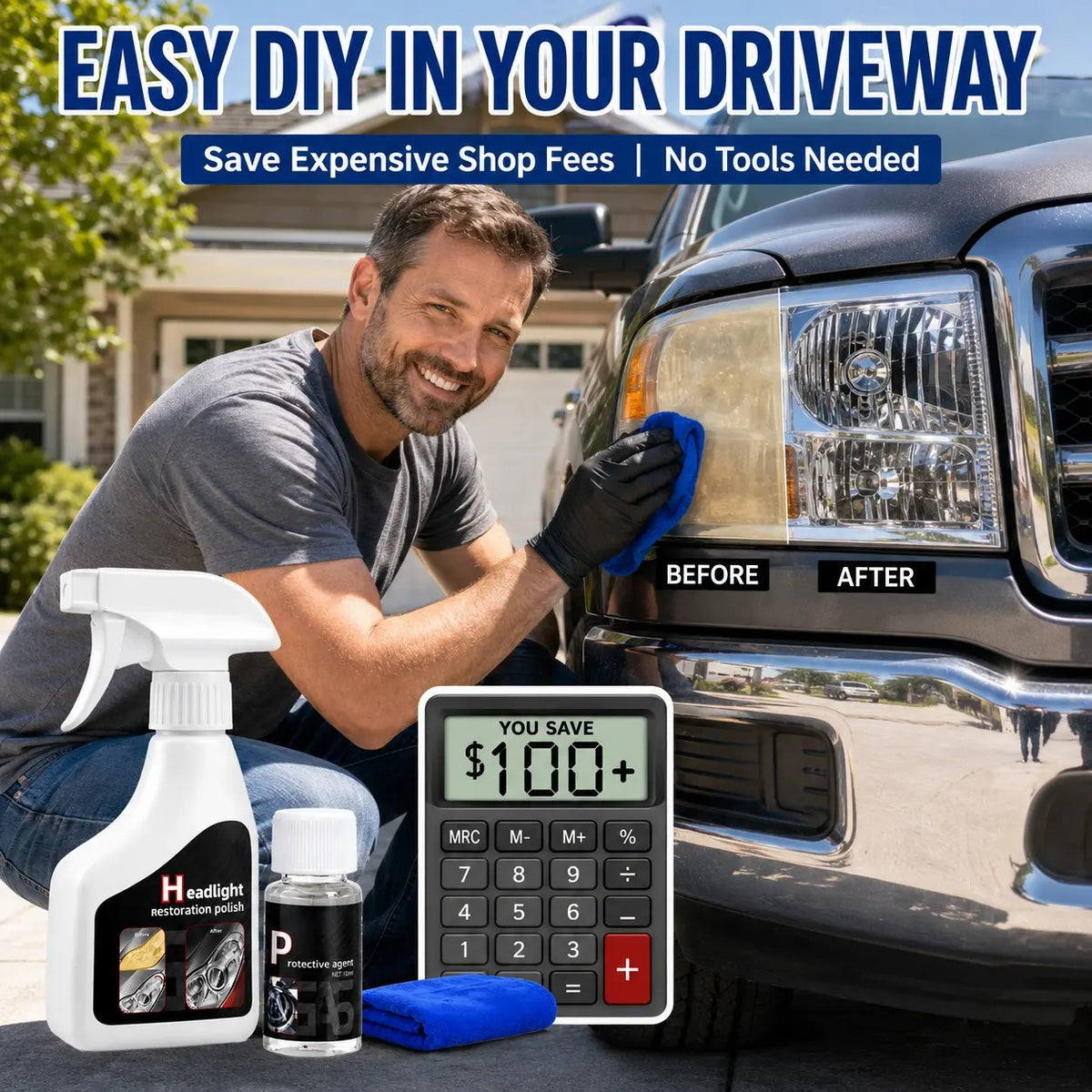 🔥 49% OFF TODAY ONLY ✨ Updated Car Headlight Restoration Kit - Surface Cleaner