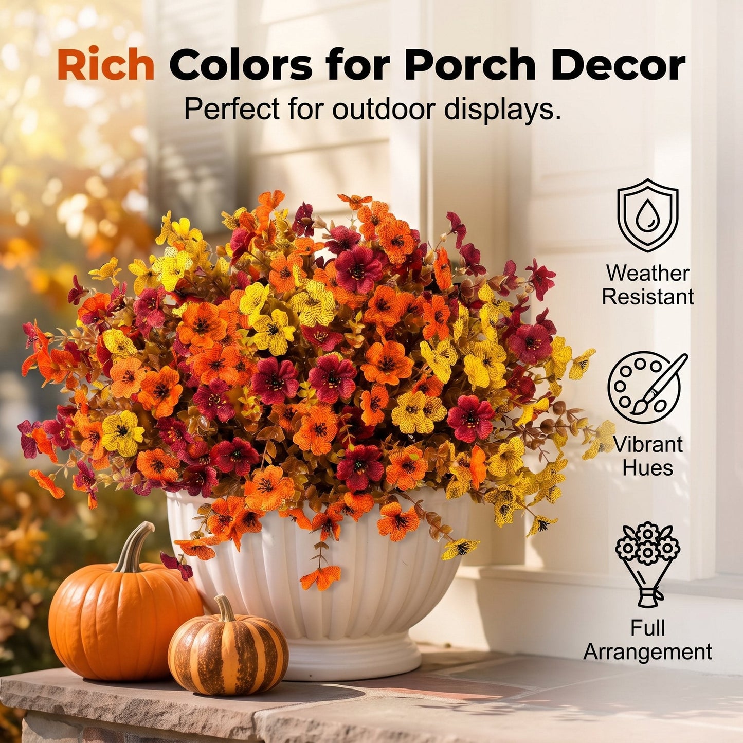🍂🧡Artificial Autumn Violet Flower Bouquet – Weatherproof Faux Fall Floral Stems for Porch & Home