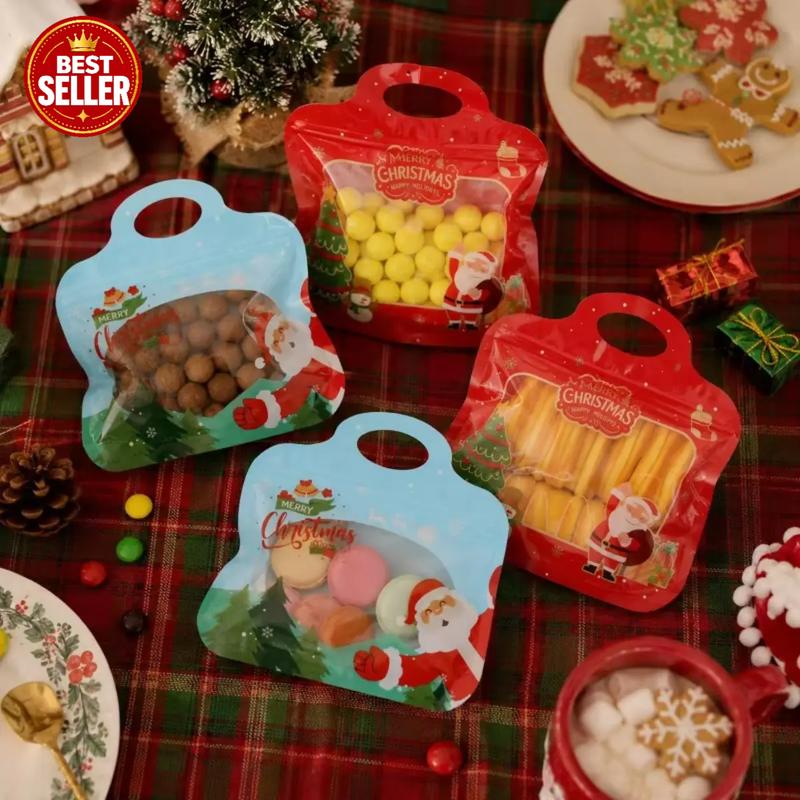 🎁Easy Fill, Easy Seal🎄 Festive Self-Seal Treat Bags – Santa & Snowman Print | Resealable, Food-Safe & Perfect for Cookies, Chocolates & Little Gifts⛄