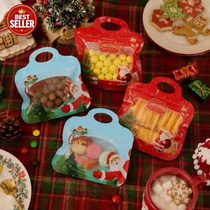 🎁Easy Fill, Easy Seal🎄 Festive Self-Seal Treat Bags – Santa & Snowman Print | Resealable, Food-Safe & Perfect for Cookies, Chocolates & Little Gifts⛄