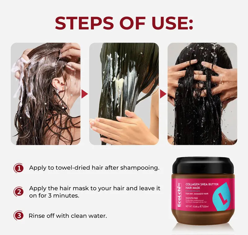 ECOLCHIPRO Collagen Shea Butter Hair Mask Deep Repair for Dry and Damaged Hair