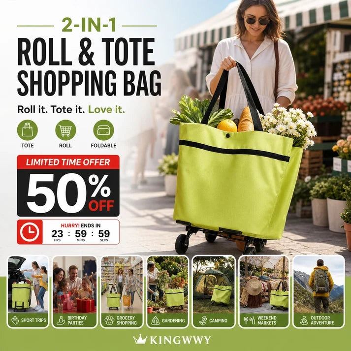 🔥HOT SALE 49% OFF🔥Foldable 2-in-1 Shopping Bag-ROLL.SHOP. GO EASY.