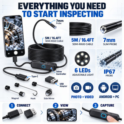 🔥50% OFF🔍 16.4FT HD Endoscope Camera with Light | iPhone & Android Inspection Borescope