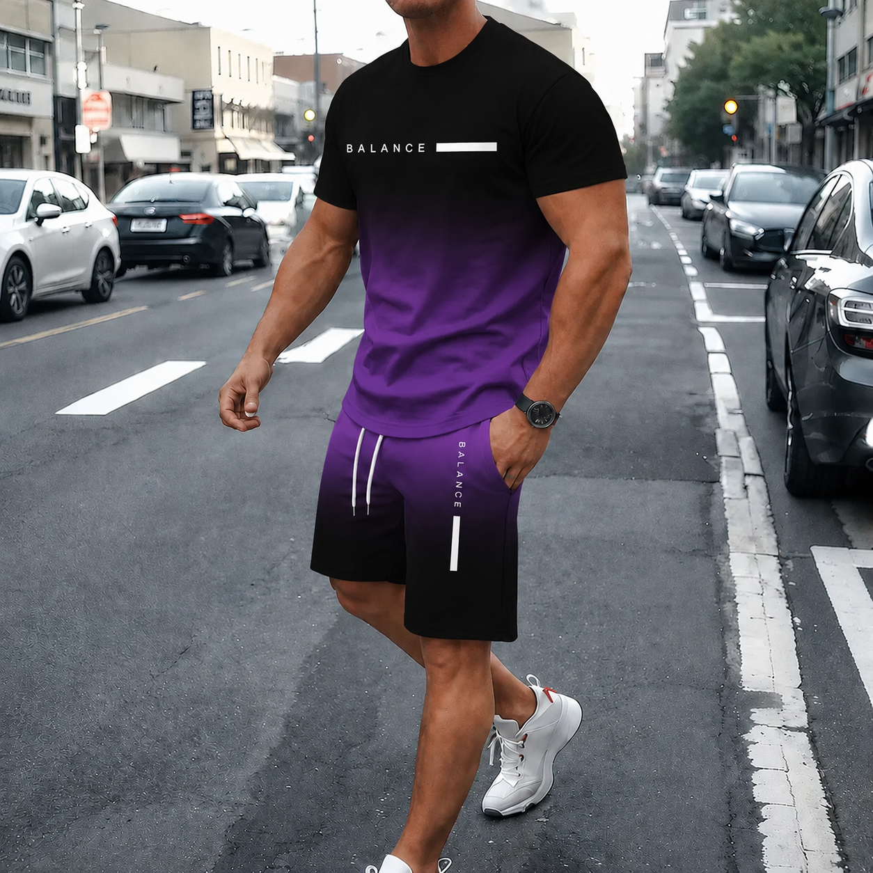 ⚡ Men’s Gradient Short Sleeve Tracksuit 2-Piece Set