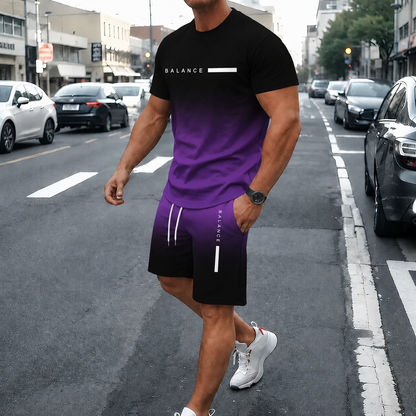 ⚡ Men’s Gradient Short Sleeve Tracksuit 2-Piece Set