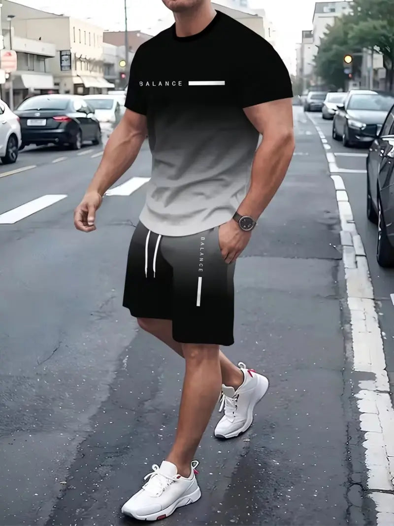 ⚡ Men’s Gradient Short Sleeve Tracksuit 2-Piece Set