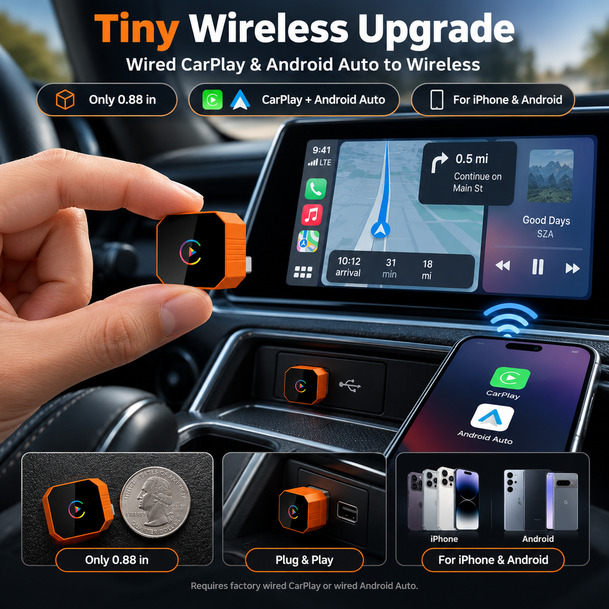 🔥 Limited Time Offer🚗2027 Wireless CarPlay Converter✨ Easy Plug & Play, No Cables Needed