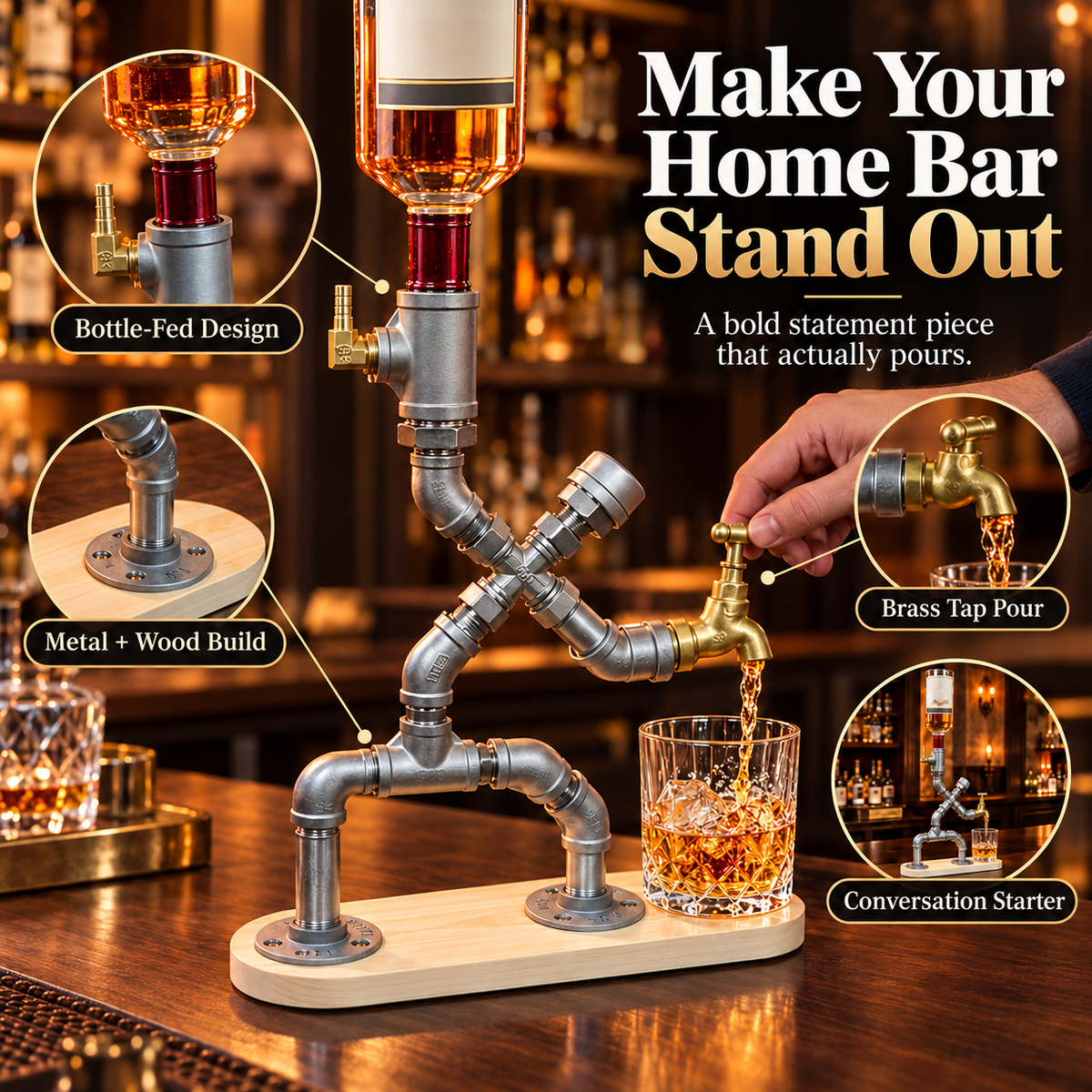 🔥Limited Time 50% OFF🔥 Premium Fencing-Inspired Beverage Dispenser – Elegant Brass Tap & Industrial Home Décor