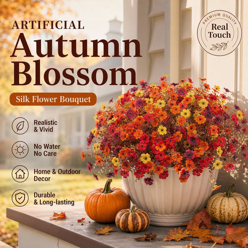 🍂🧡Artificial Autumn Violet Flower Bouquet – Weatherproof Faux Fall Floral Stems for Porch & Home