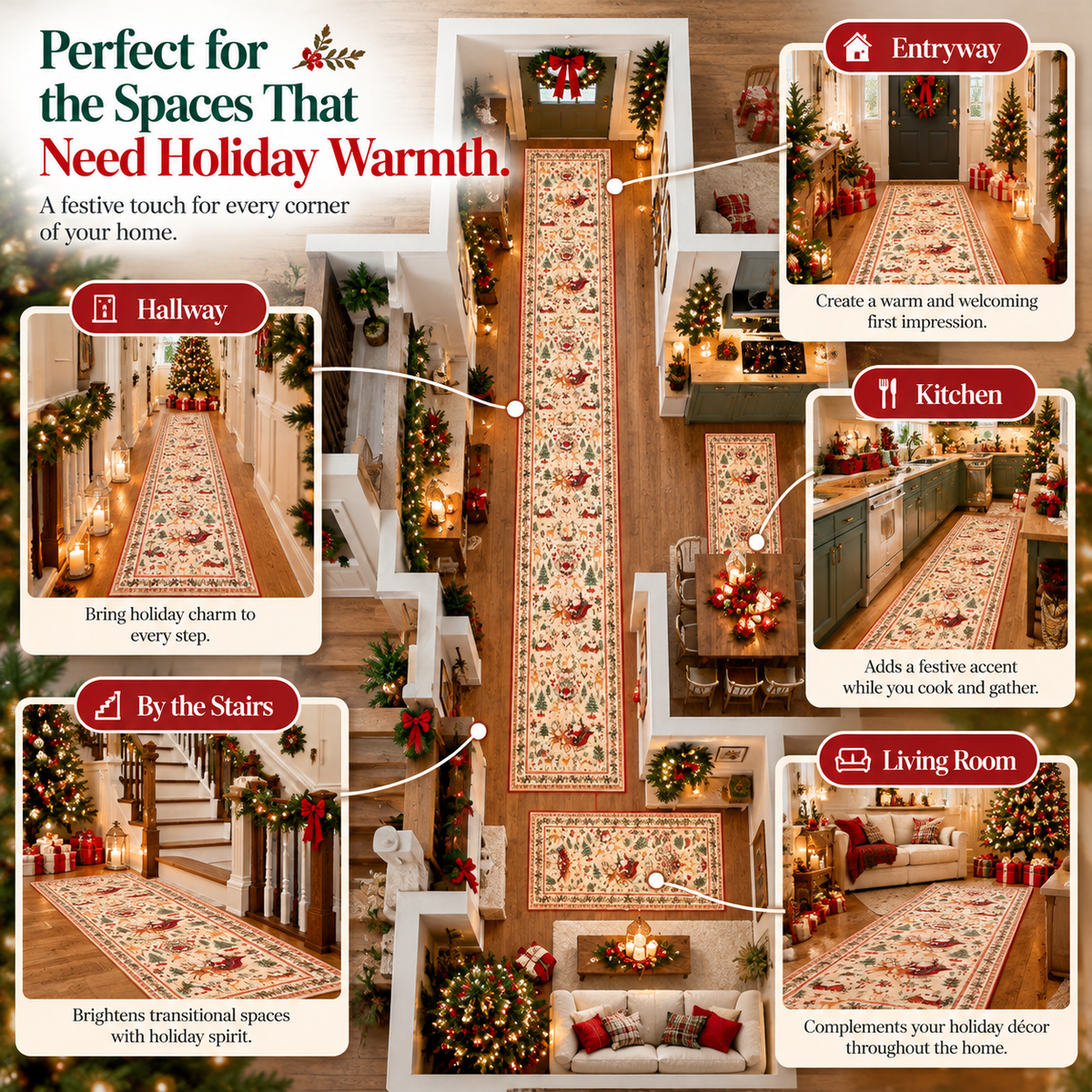 🎄 Bring Christmas Magic Home | Vintage Christmas Runner Rug – Festive Hallway & Entryway Decor