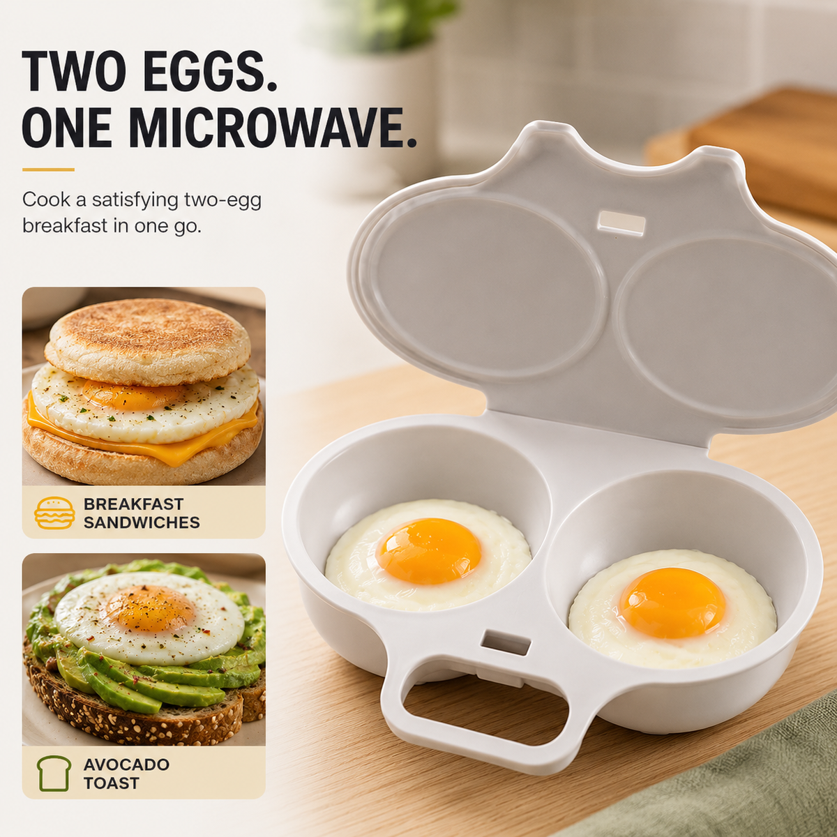 Microwave Dual‑Cavity Egg Poacher with Lid & Handle