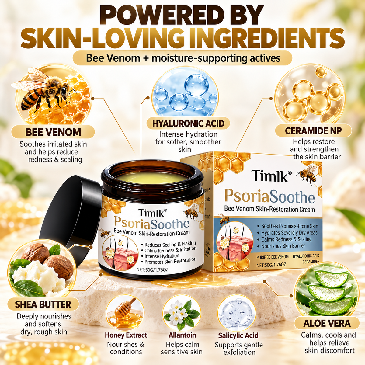 Timlk® PsoriaSoothe Bee Venom Skin-Restoration Cream