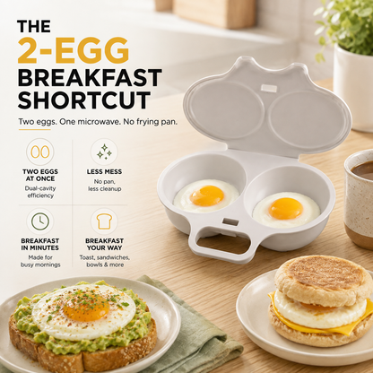 Microwave Dual‑Cavity Egg Poacher with Lid & Handle
