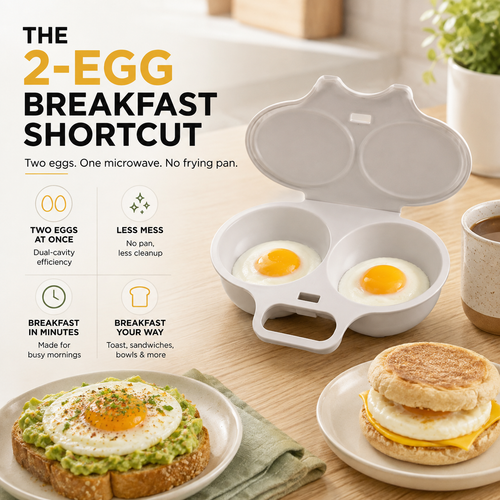 Microwave Dual‑Cavity Egg Poacher with Lid & Handle