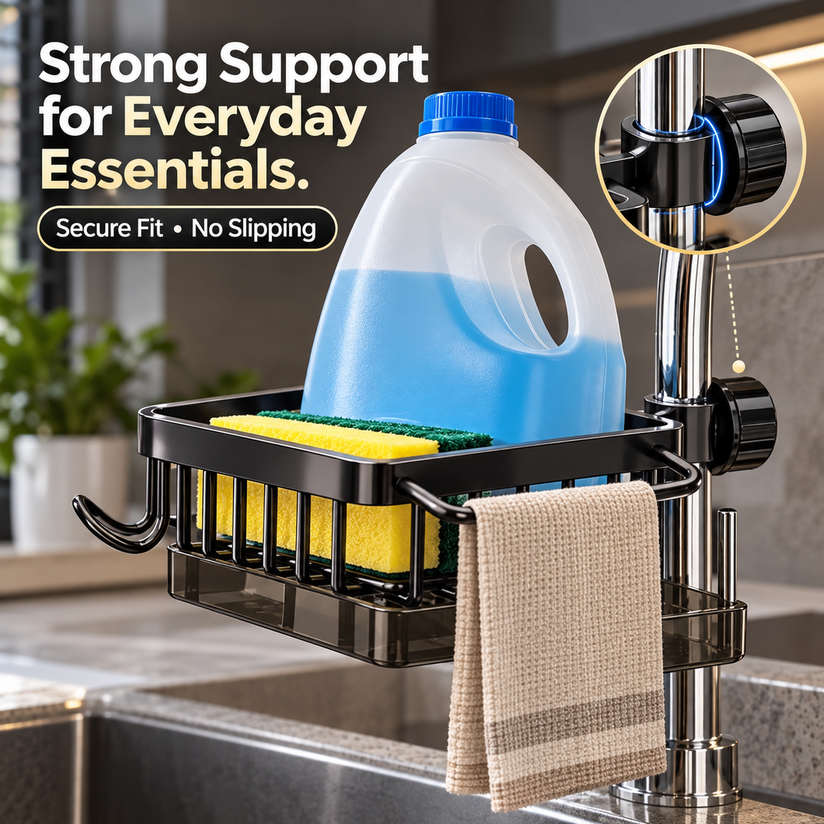 🔥 Special Sale | 360° Rotating Sink Organizer Rack with Drip Tray, Stainless Steel Faucet Sponge Holder for Kitchen & Bathroom, Scrubbers, Soap & Brushes