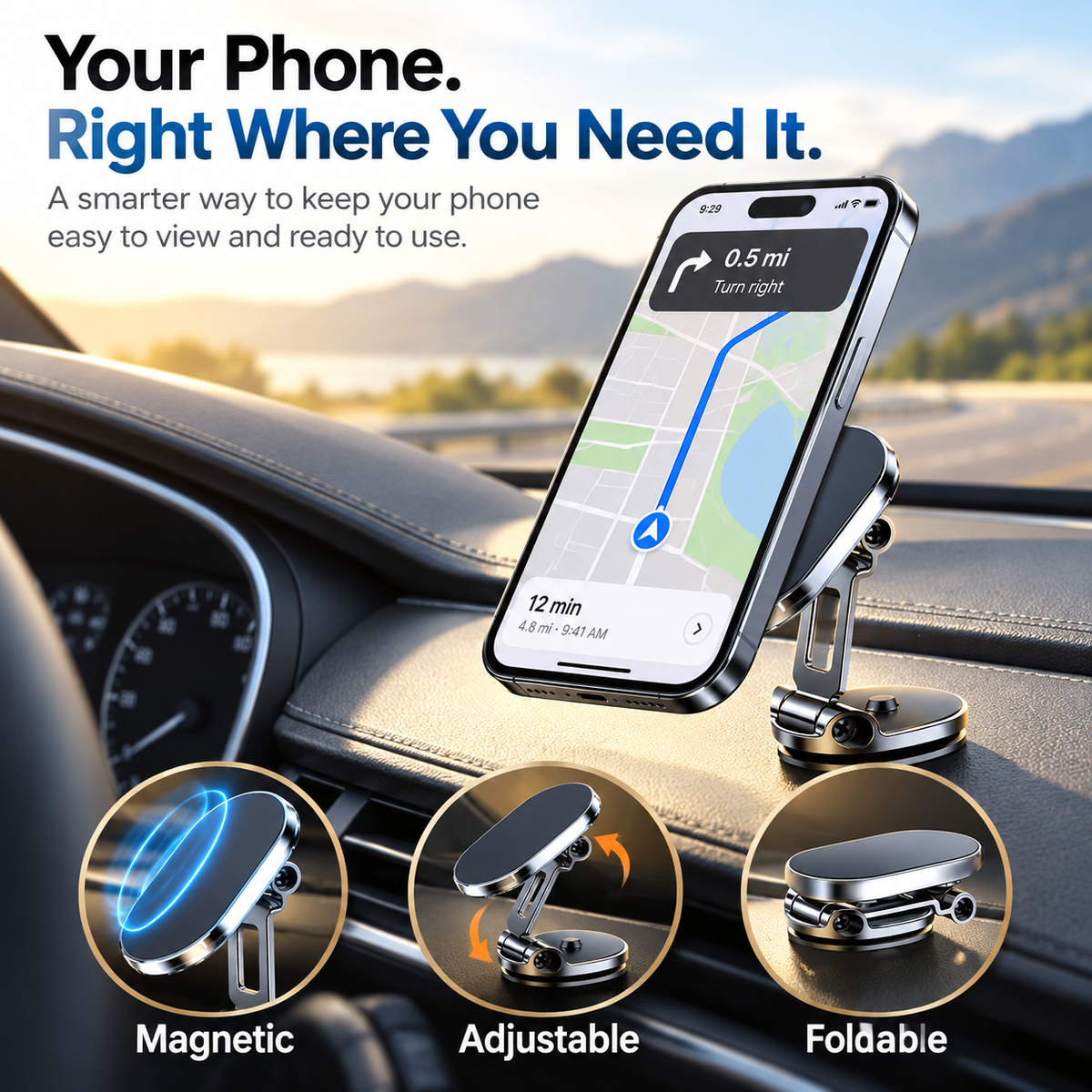 🔥 Limited Time Offer🚗 Foldable Magnetic Car Mount✨ Strong Magnet & 360° Rotation