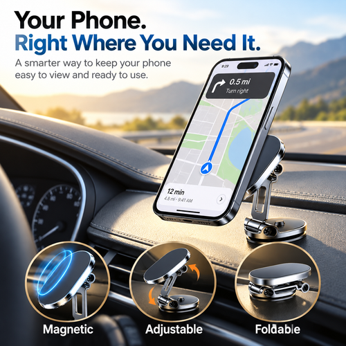 🔥 Limited Time Offer🚗 Foldable Magnetic Car Mount✨ Strong Magnet & 360° Rotation