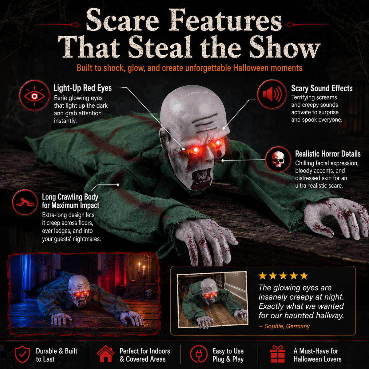 🔥 Limited-Time 50% OFF👻 Animated Crawling Halloween Ghost with Light & Sound🎃