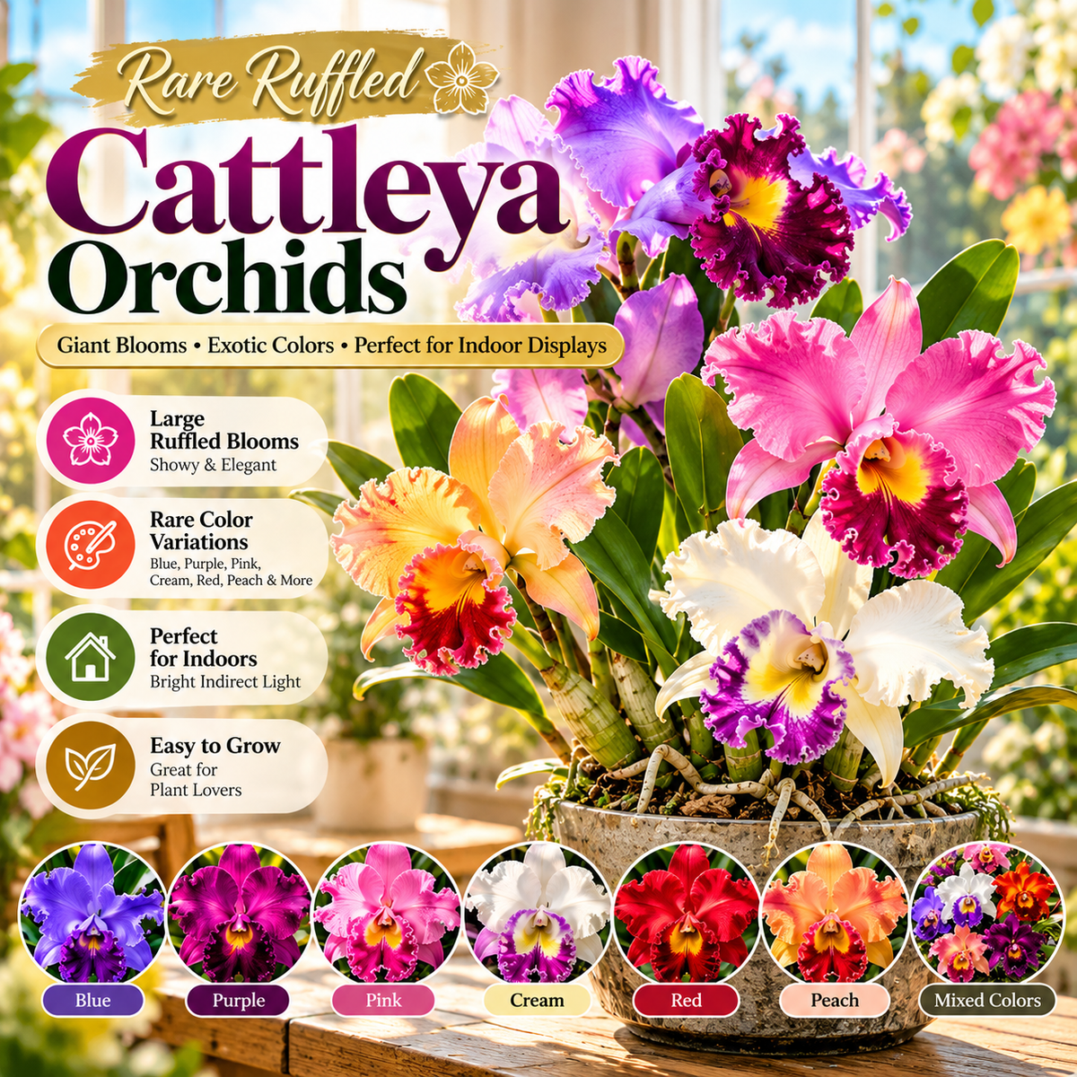 🌸Rare Ruffled Cattleya Orchid – Rooted Pseudobulbs | Spectacular Exotic Blooms💜
