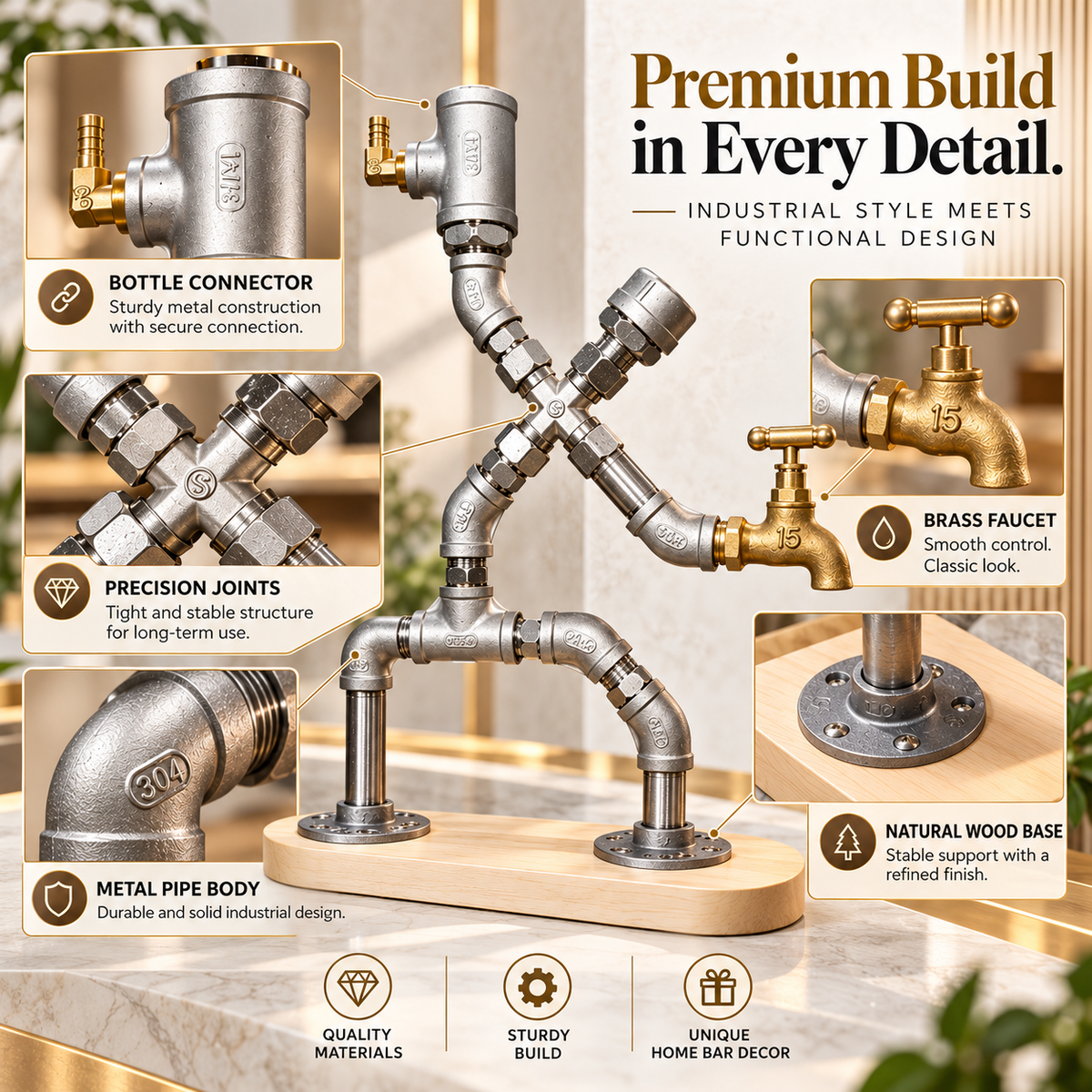 🔥Limited Time 50% OFF🔥 Premium Fencing-Inspired Beverage Dispenser – Elegant Brass Tap & Industrial Home Décor