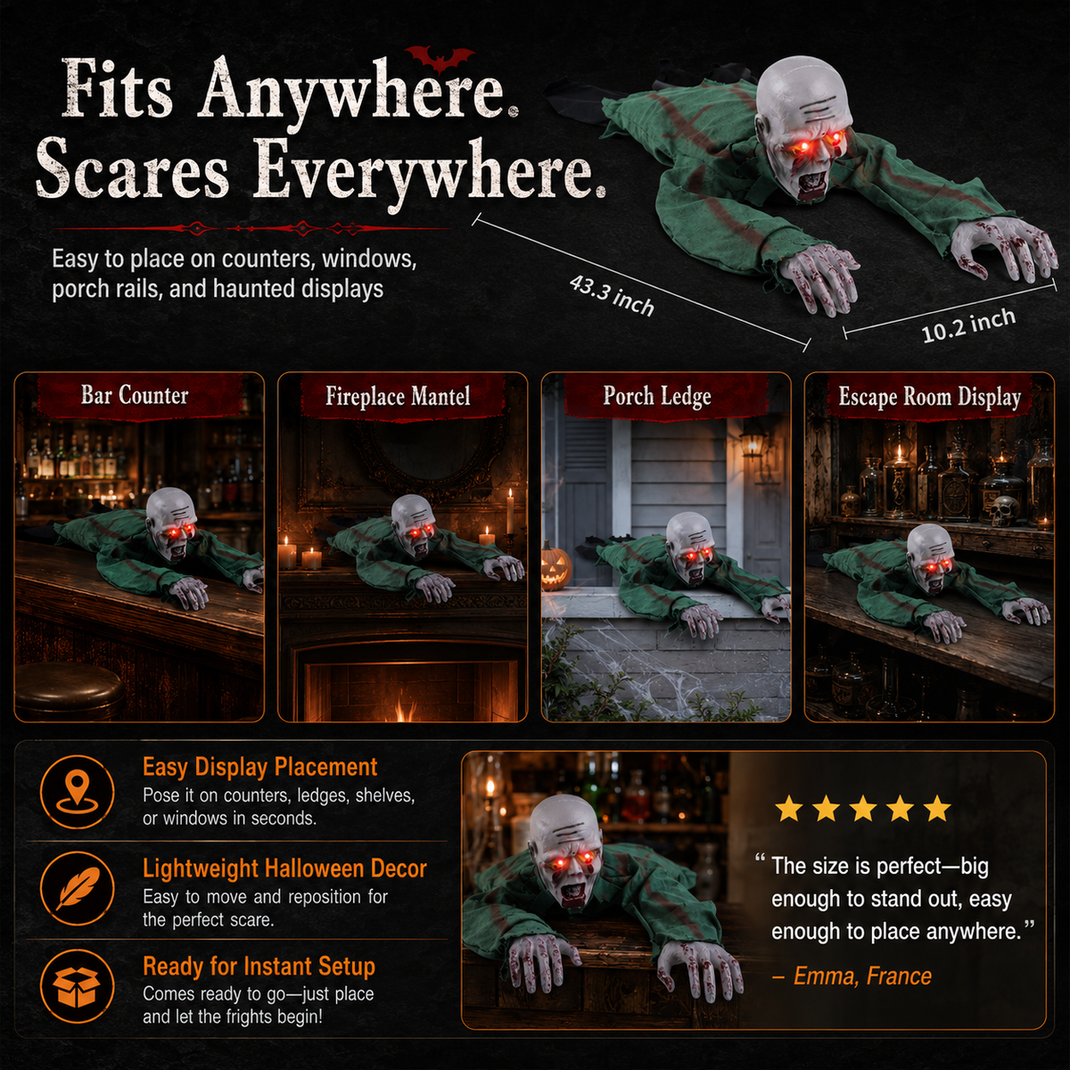 🔥 Limited-Time 50% OFF👻 Animated Crawling Halloween Ghost with Light & Sound🎃