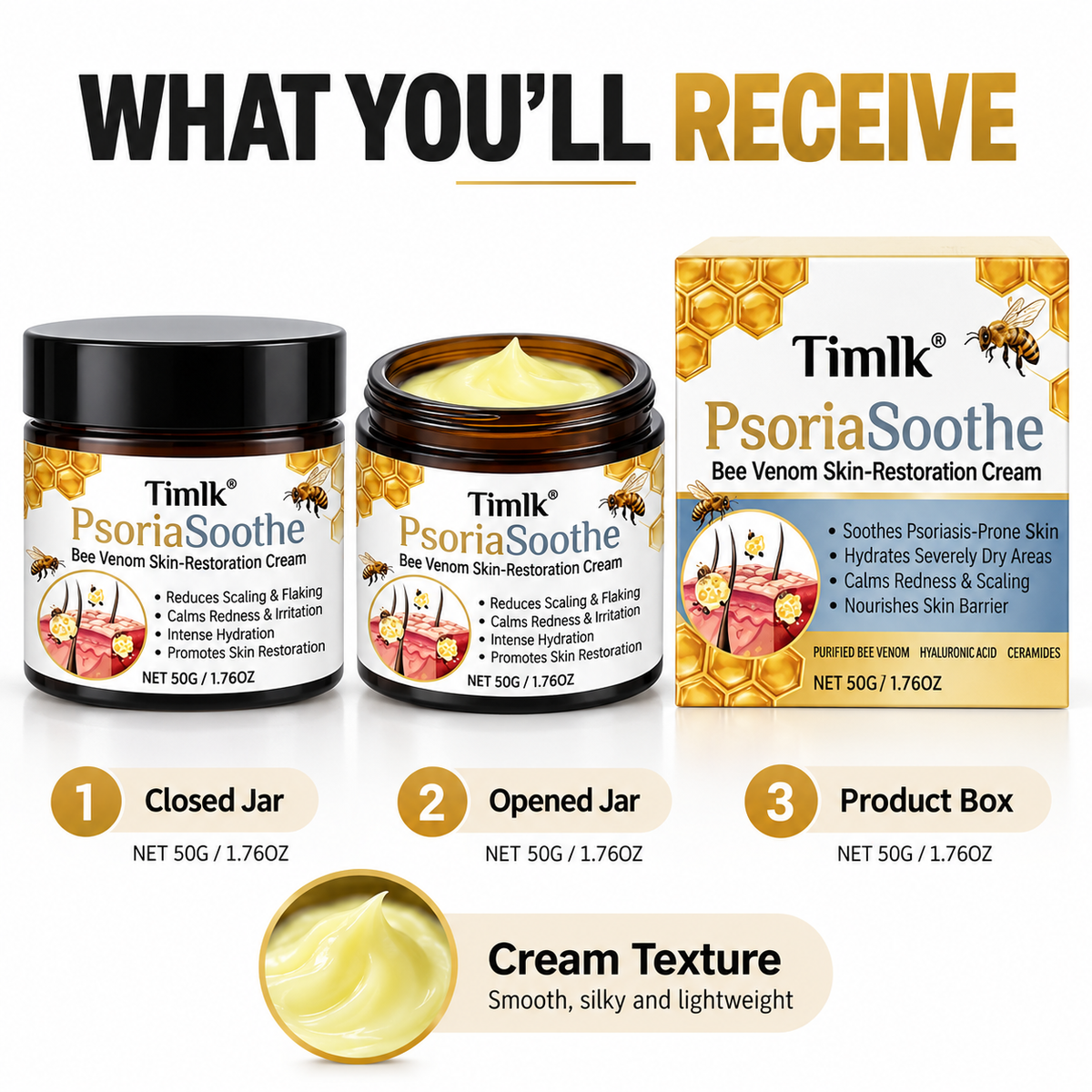 Timlk® PsoriaSoothe Bee Venom Skin-Restoration Cream