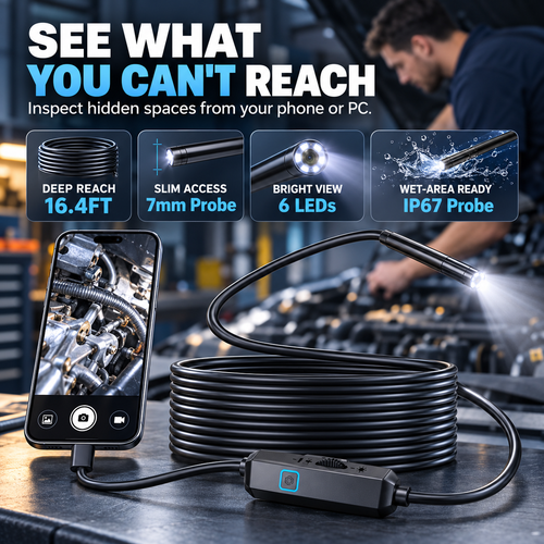 🔥50% OFF🔍 16.4FT HD Endoscope Camera with Light | iPhone & Android Inspection Borescope