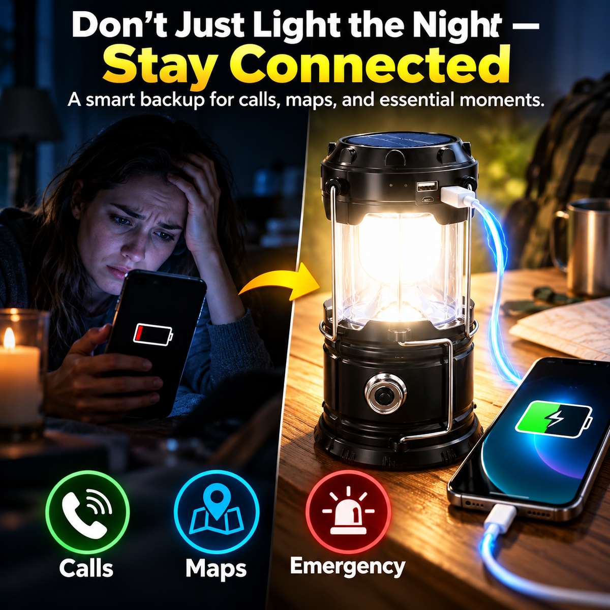 🔥 Limited Time 50% OFF🔋 Solar USB LED Camping Lantern✨ Rechargeable & Waterproof