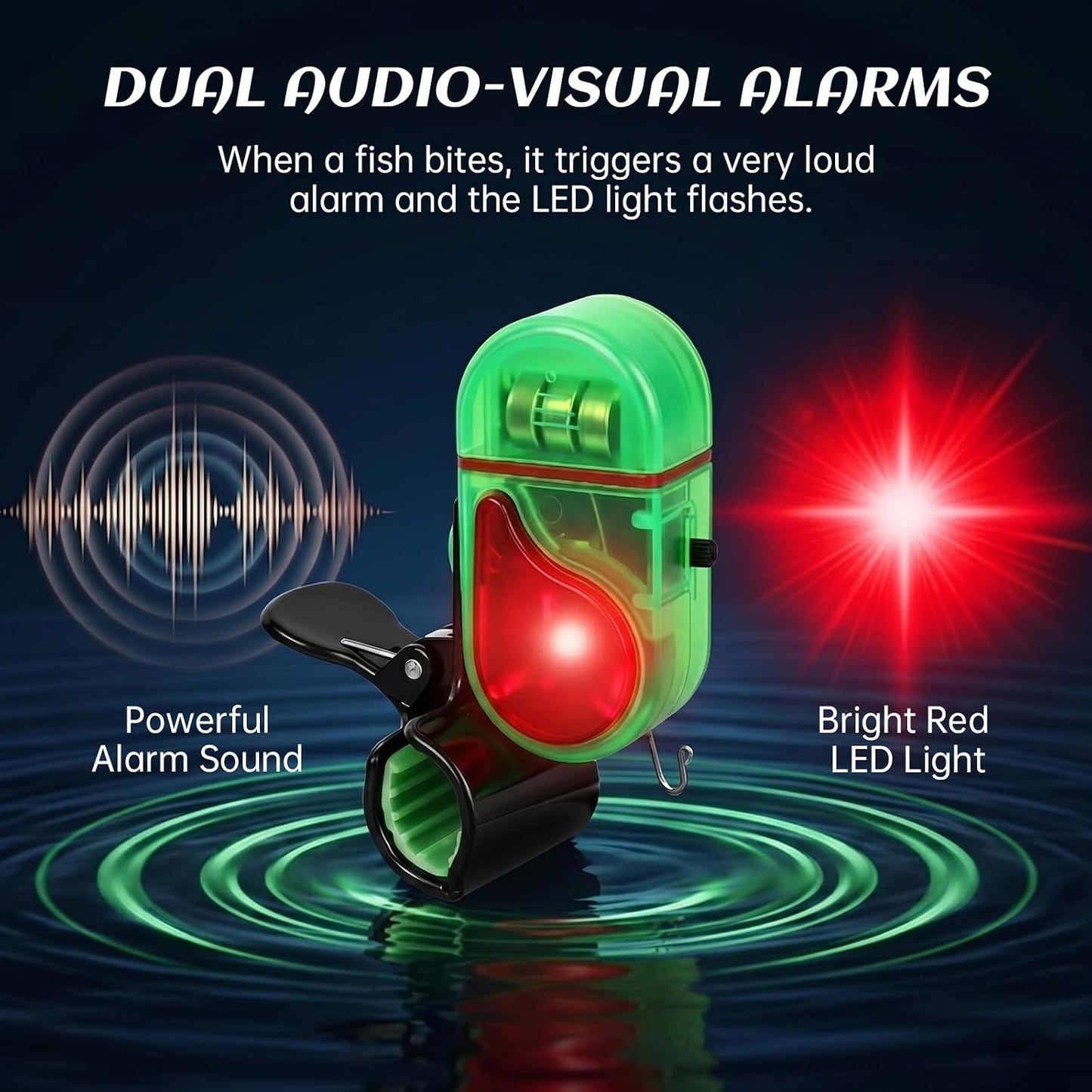 49% OFF🎣 2 Pack LED Fishing Bite Alarm, Adjustable Sensitivity Sound & Light Alert Fishing Rod Detector