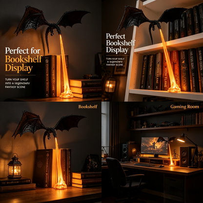 🐉 Fire-Breathing Dragon Bookshelf Decor Lamp + LED Flame Light Kit