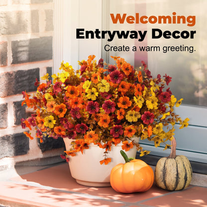🍂🧡Artificial Autumn Violet Flower Bouquet – Weatherproof Faux Fall Floral Stems for Porch & Home