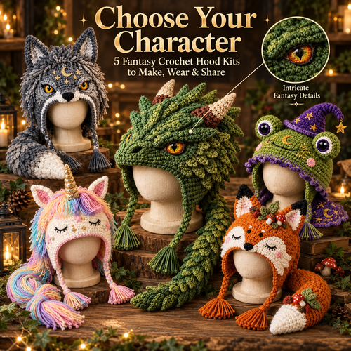 🔥Limited Time 50% OFF✨ Fantasy Animal Hood DIY Crochet Kit – Make Your Own Magical Hat