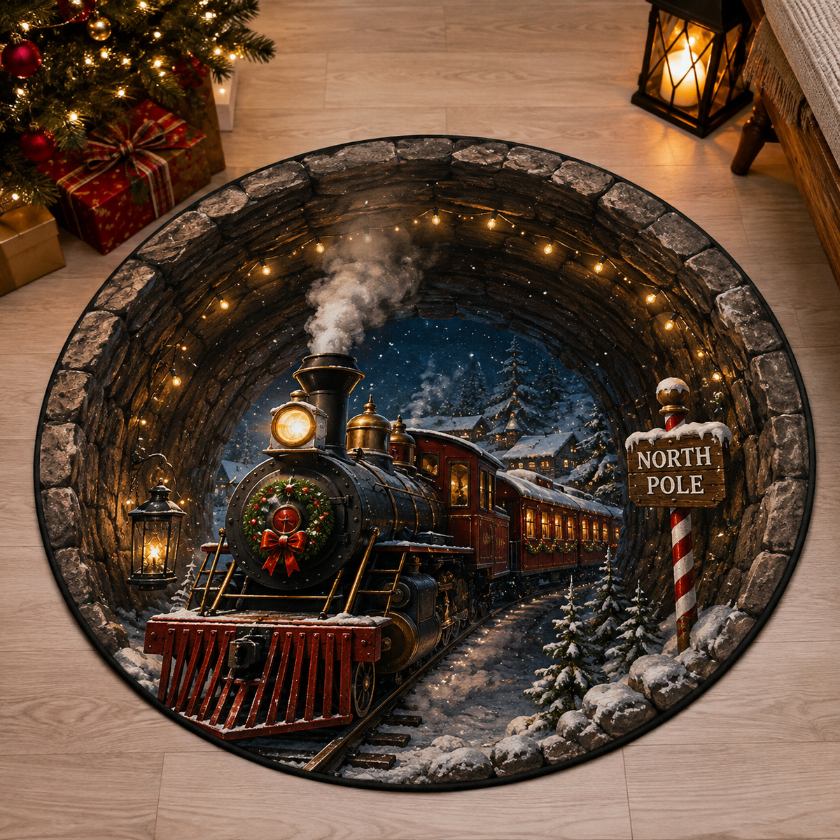 🎄 Christmas 3D Illusion Rug – Portal Floor Decor