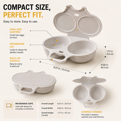 Microwave Dual‑Cavity Egg Poacher with Lid & Handle