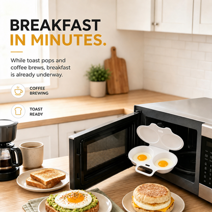 Microwave Dual‑Cavity Egg Poacher with Lid & Handle