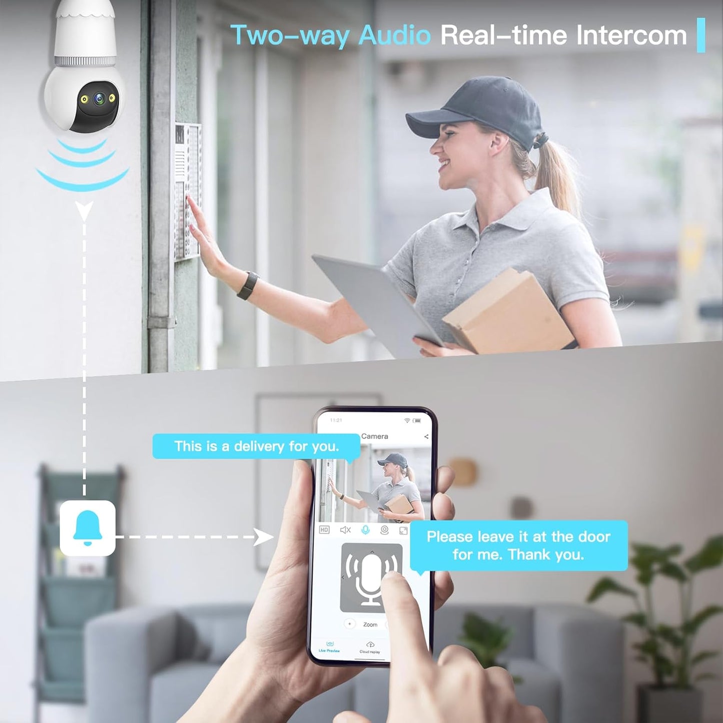 4MP Light Bulb Security Camera 5G&2.4GHz Wireless Outdoor Indoor Camera with Night Vision