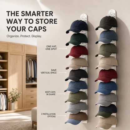 Jcocylse Hat Storage for Wall Mount – Baseball Cap Storage & Cap Holder, Space-Saving Hat Rack with Hooks for Hanging Caps