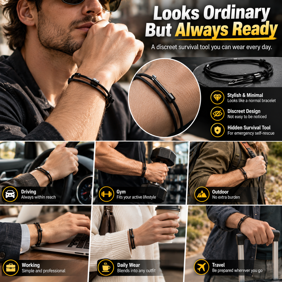 🎁 BUY 1 GET 1 FREE | Emergency Escape Bracelet – Discreet Glass Breaker & Hidden Self-Rescue Tool