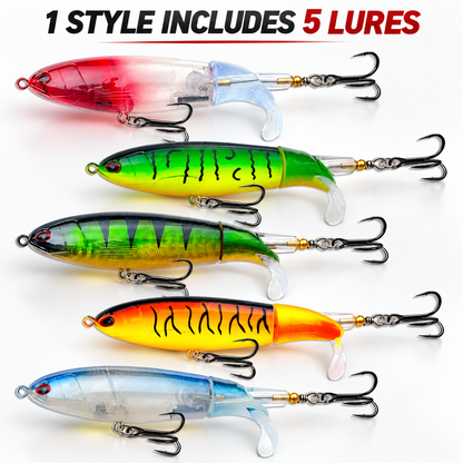 🔥50% OFF 🐟 5-Pack Rotating-Tail Topwater Lures – Long-Cast Action for Bass & Pike