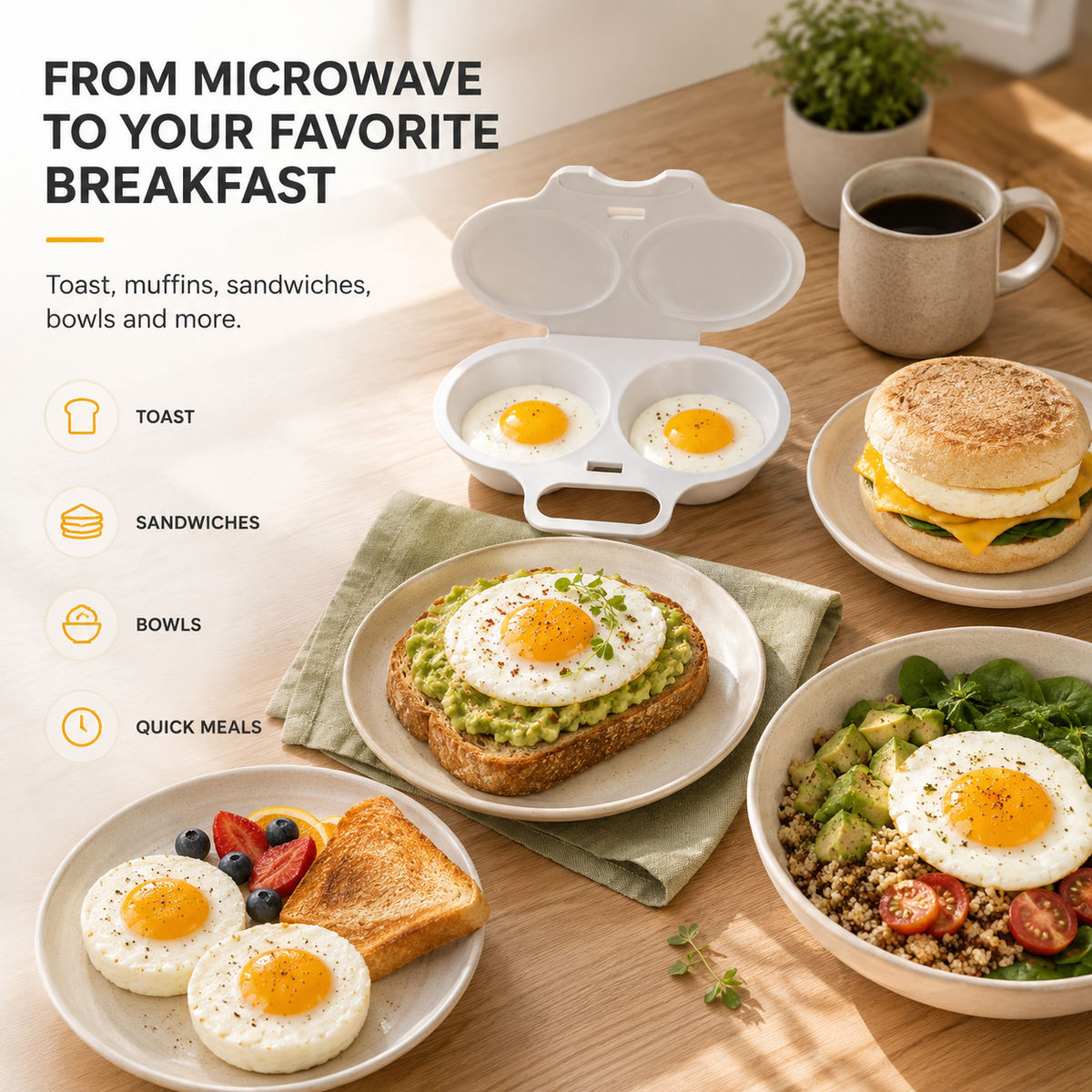 Microwave Dual‑Cavity Egg Poacher with Lid & Handle