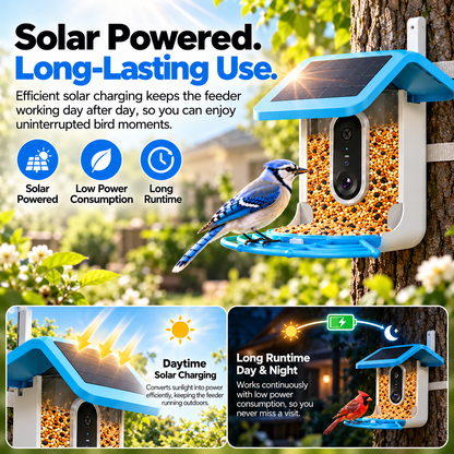🔥Limited Time 50% OFF🦜Smart Bird Feeder - AI Bird Recognition, High-Definition Camera Monitor, Solar-Powered Pet Feeder