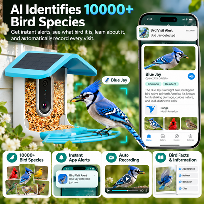 🔥Limited Time 50% OFF🦜Smart Bird Feeder - AI Bird Recognition, High-Definition Camera Monitor, Solar-Powered Pet Feeder