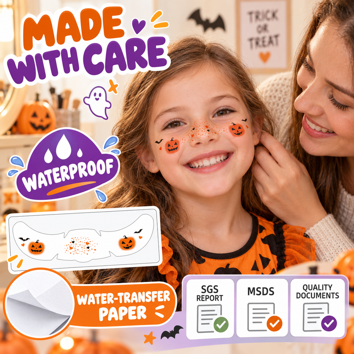⚡ 49% OFF🎃 Kids Halloween Face Stickers✨ Skin-Safe, Waterproof & Fun